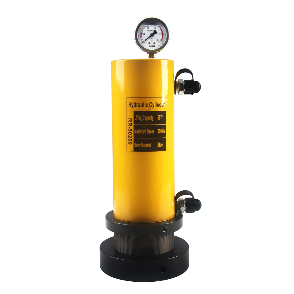 50T–100T 200mm Stroke Double Acting Hydraulic Cylinder Jack Lock Nut Heavy Duty Lifting Ram